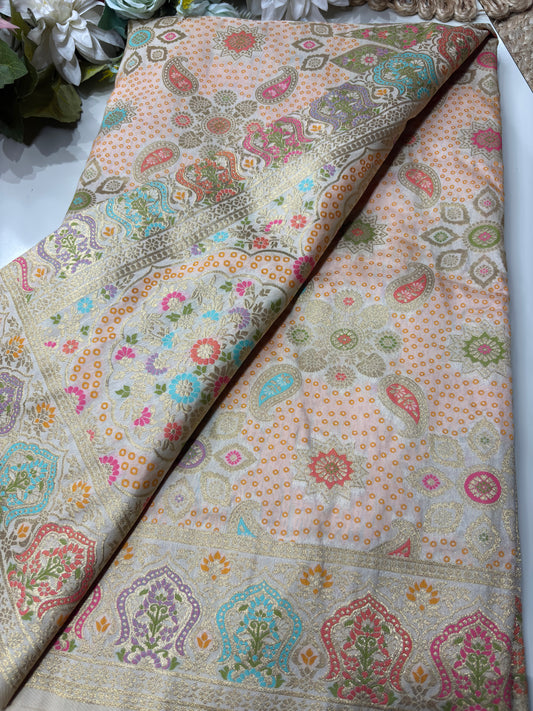 Ivory Designer Woven Saree with Floral Paisley Motifs & Rich Border