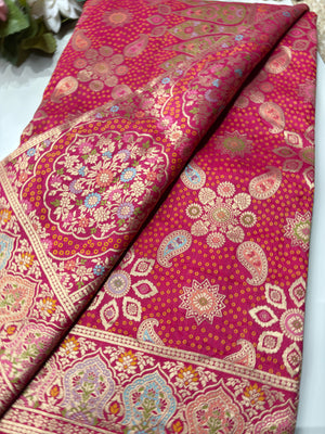Rani Designer Woven Saree with Floral Paisley Motifs & Rich Border