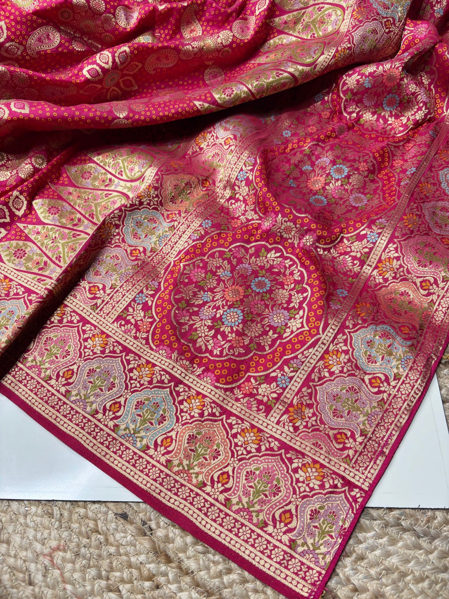 Rani Designer Woven Saree with Floral Paisley Motifs & Rich Border