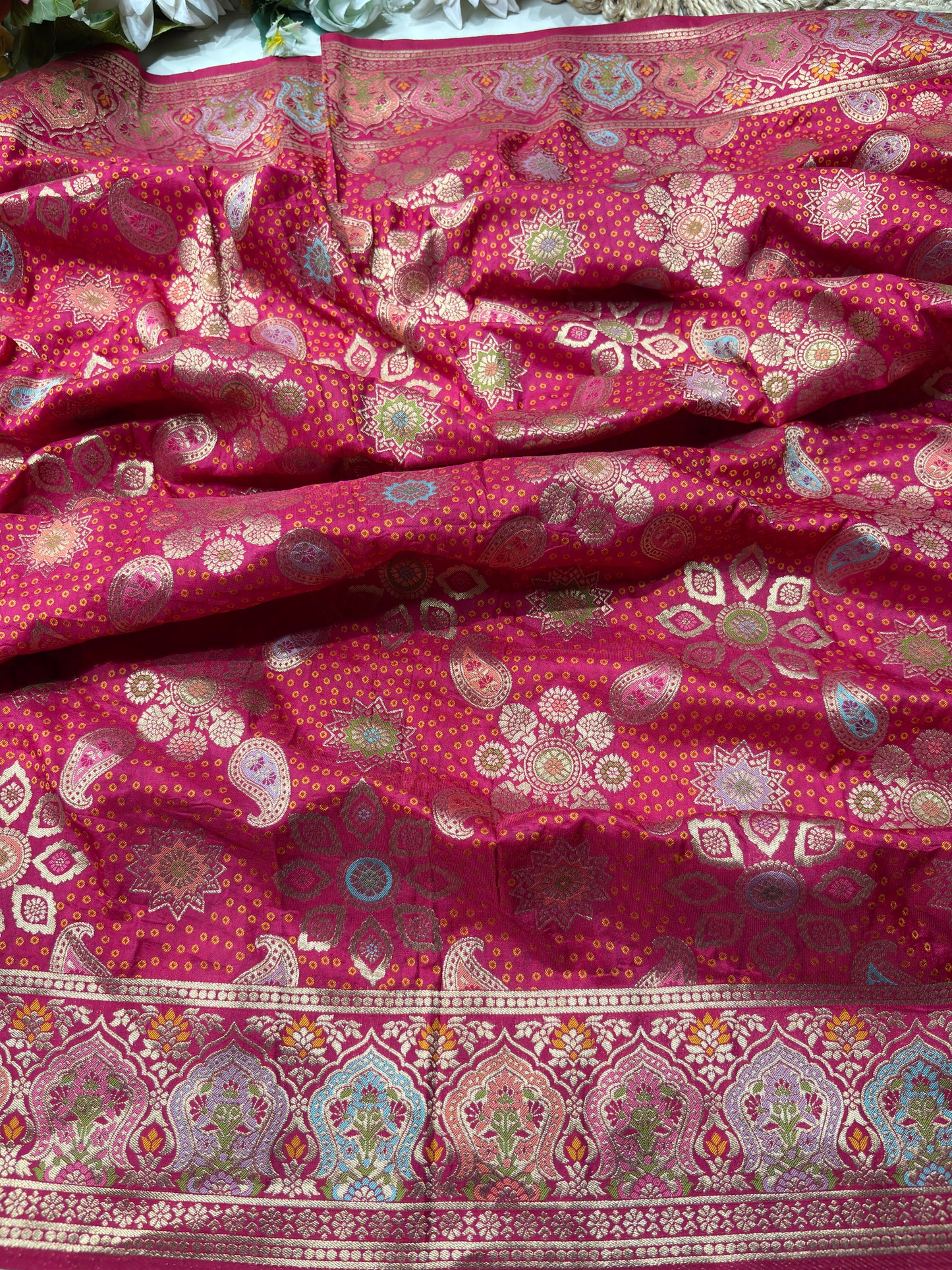 Rani Designer Woven Saree with Floral Paisley Motifs & Rich Border