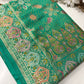 Teal Green Designer Woven Saree with Floral Paisley Motifs & Rich Border