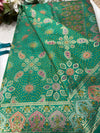 Teal Green Designer Woven Saree with Floral Paisley Motifs & Rich Border