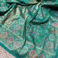 Teal Green Designer Woven Saree with Floral Paisley Motifs & Rich Border