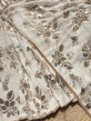 Elegant Ivory White Saree with Gold Sequin Floral Embroidery