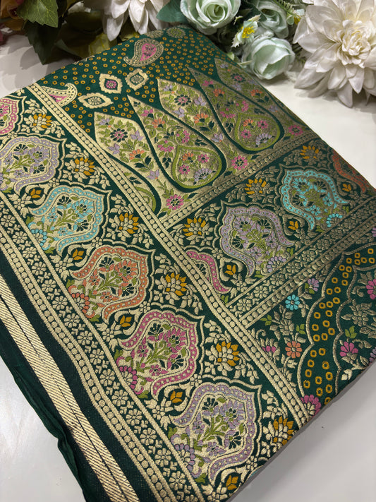Green Designer Woven Saree with Floral Paisley Motifs & Rich Border