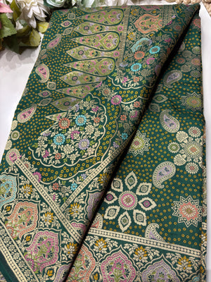 Green Designer Woven Saree with Floral Paisley Motifs & Rich Border