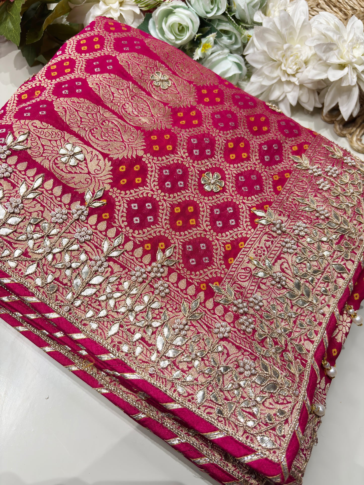 Rani Designer Woven Saree with Heavy Zari Work Border & Floral Motifs