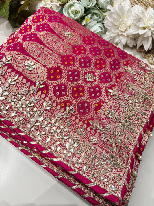 Rani Designer Woven Saree with Heavy Zari Work Border & Floral Motifs