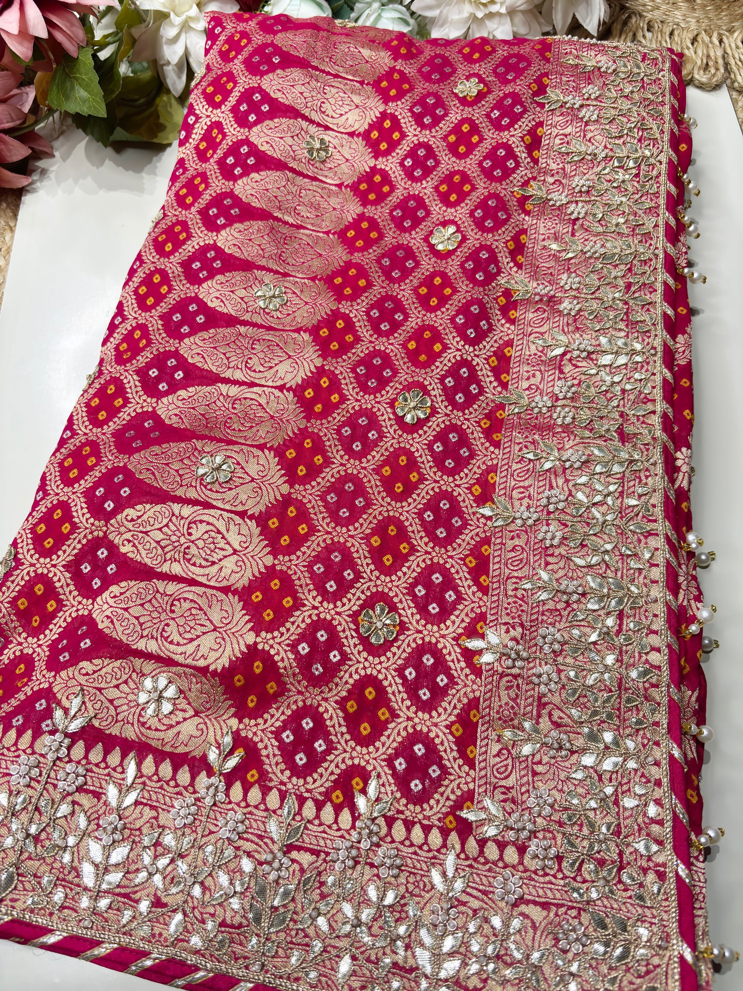 Rani Designer Woven Saree with Heavy Zari Work Border & Floral Motifs
