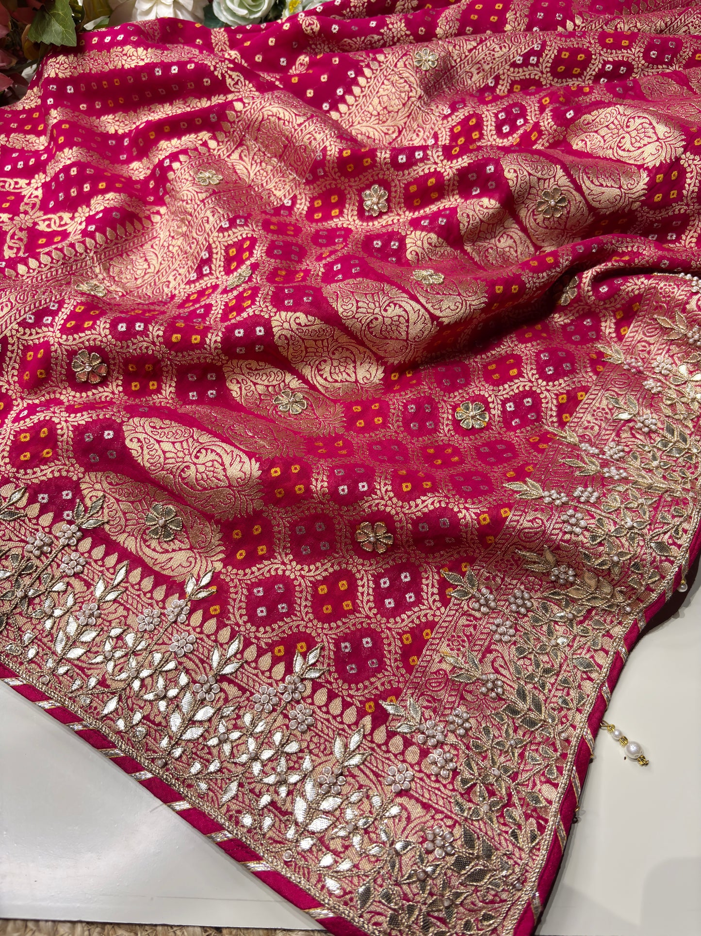 Rani Designer Woven Saree with Heavy Zari Work Border & Floral Motifs