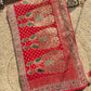 Royal Red Bandhani Saree with Peacock Embroidery & Heavy Zari Border