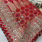 Red Designer Woven Saree with Heavy Zari Work Border & Floral Motifs
