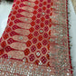 Red Designer Woven Saree with Heavy Zari Work Border & Floral Motifs