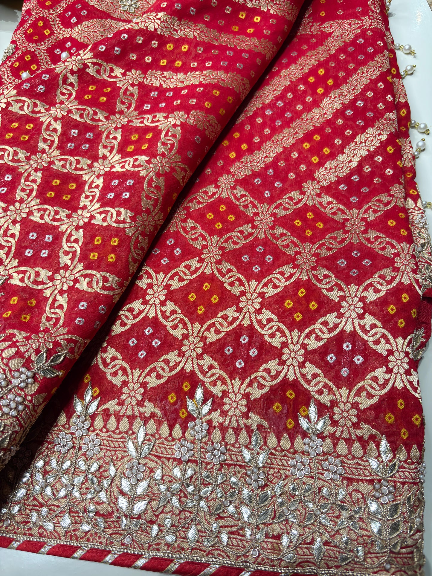 Red Designer Woven Saree with Heavy Zari Work Border & Floral Motifs