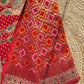 Royal Red Bandhani Saree with Peacock Embroidery & Heavy Zari Border
