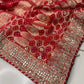 Red Designer Woven Saree with Heavy Zari Work Border & Floral Motifs