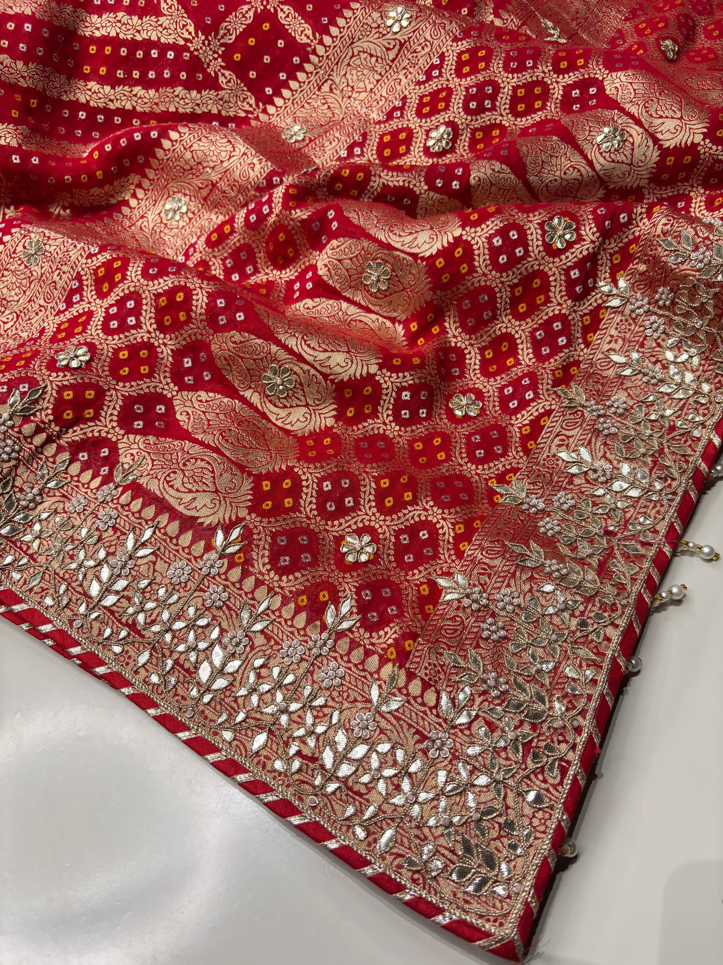 Red Designer Woven Saree with Heavy Zari Work Border & Floral Motifs