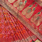 Royal Red Bandhani Saree with Peacock Embroidery & Heavy Zari Border