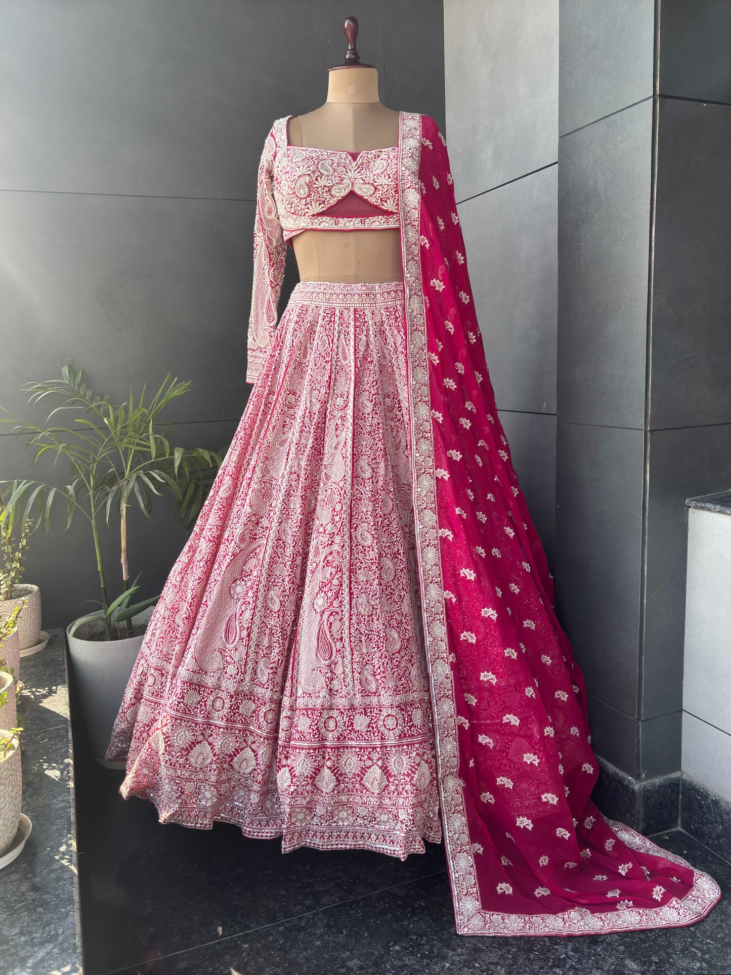 Embroidered Party Wear Lehenga with Contrast Dupatta