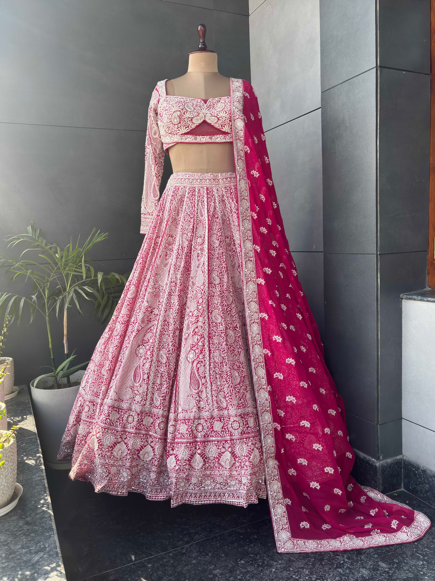 Embroidered Party Wear Lehenga with Contrast Dupatta