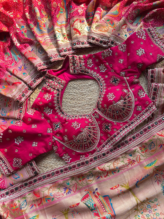 Designer Saree with Multicolor Floral & Peacock Motifs and Embroidered Blouse