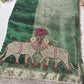 Green Designer Saree with Elephant Lotus Embroidery & Rich Zari Border