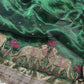 Green Designer Saree with Elephant Lotus Embroidery & Rich Zari Border