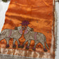 Orange Designer Saree with Elephant Embroidery & Rich Zari Border