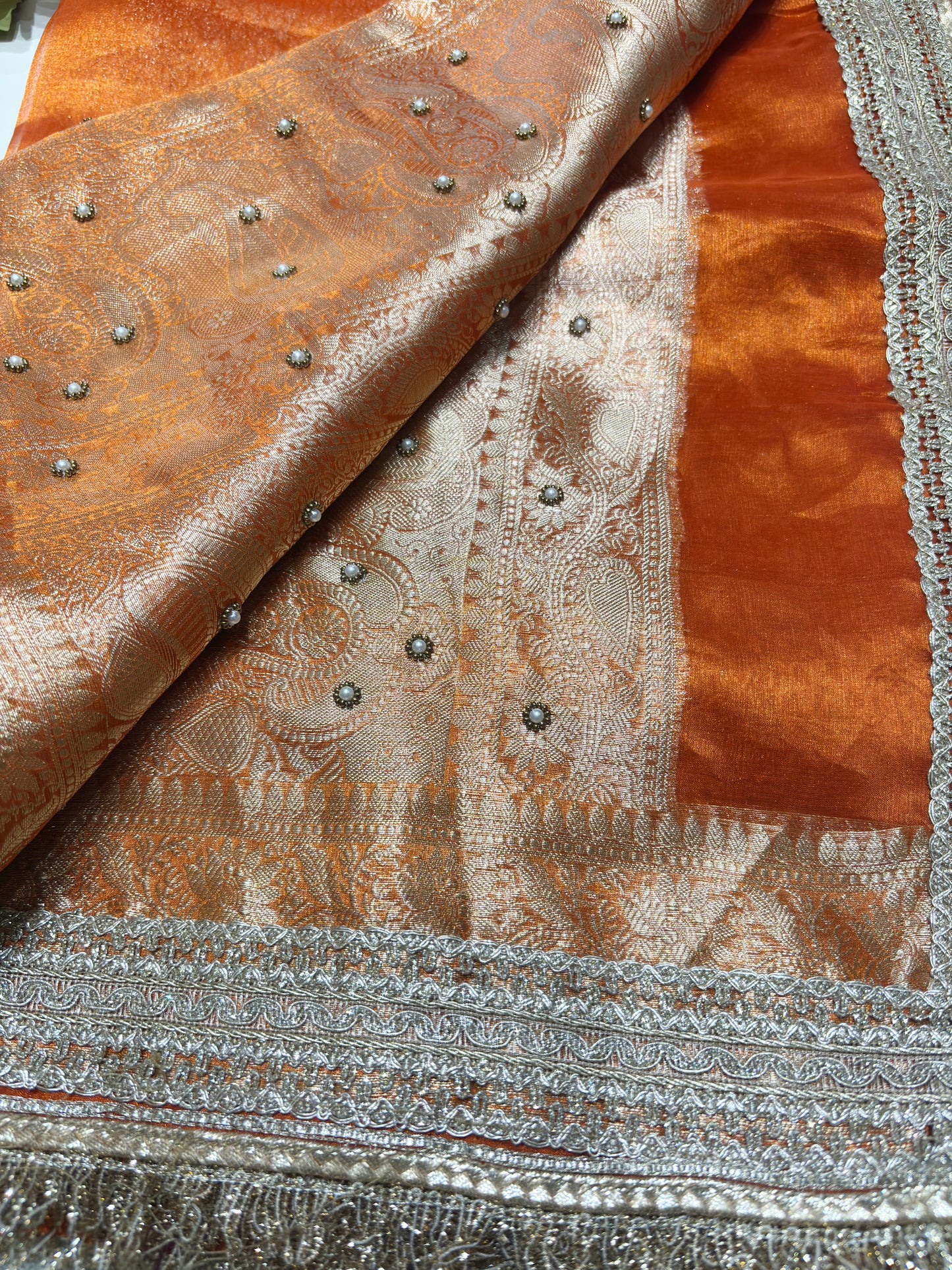 Orange Designer Saree with Elephant Embroidery & Rich Zari Border