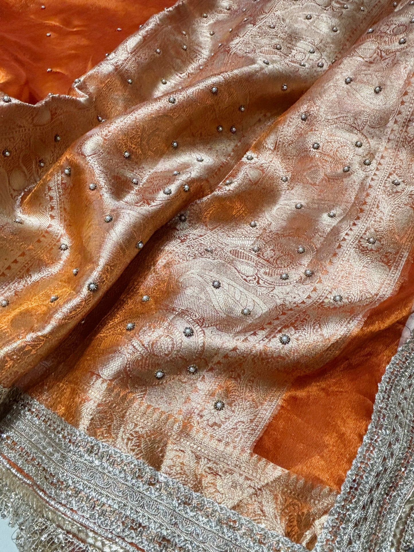 Orange Designer Saree with Elephant Embroidery & Rich Zari Border