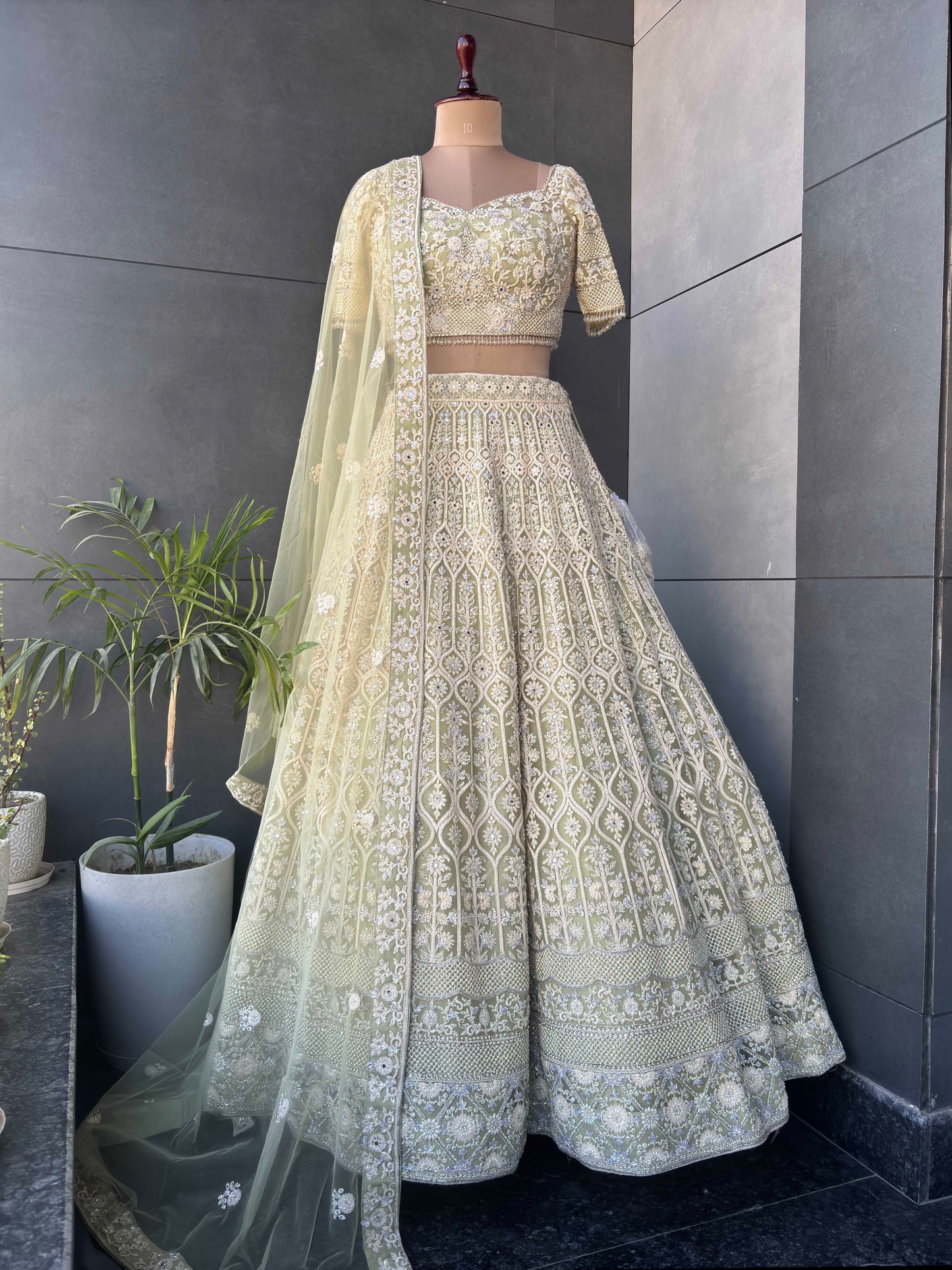 The Perfect Green Colour Lehanga with Sequnis Work