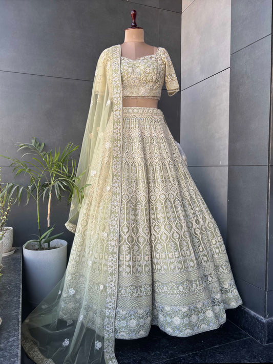 The Perfect Green Colour Lehanga with Sequnis Work