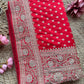 Red Designer Saree with Heavy Silver Zari Embroidery & Buti Work