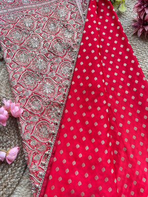 Red Designer Saree with Heavy Silver Zari Embroidery & Buti Work