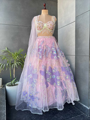 the Pink Colour Lehanga with Sequnis, Pearl and Matallic Work