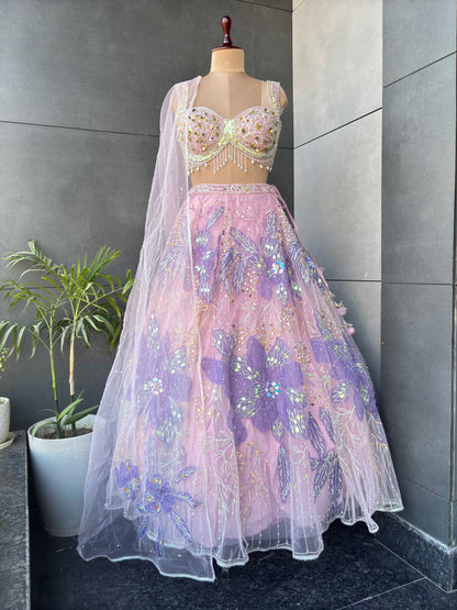 the Pink Colour Lehanga with Sequnis, Pearl and Matallic Work