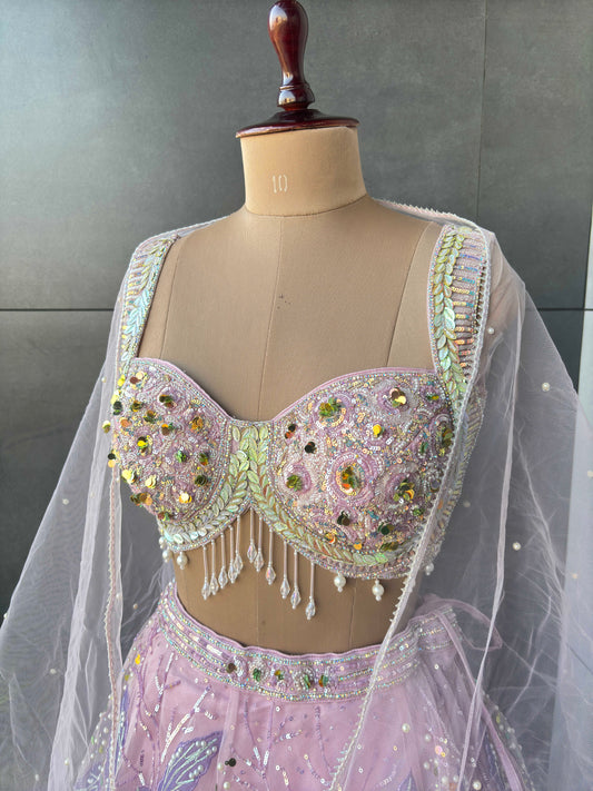 the Pink Colour Lehanga with Sequnis, Pearl and Matallic Work