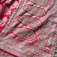 Red Designer Saree with Silver Zari Buti Work & Embroidered Border