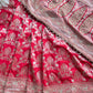 Red Designer Saree with Silver Zari Buti Work & Embroidered Border