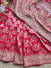 Red Designer Saree with Silver Zari Buti Work & Embroidered Border