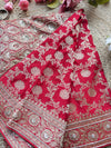 Designer Saree with Heavy Silver Zari Floral Work & Embellished Border