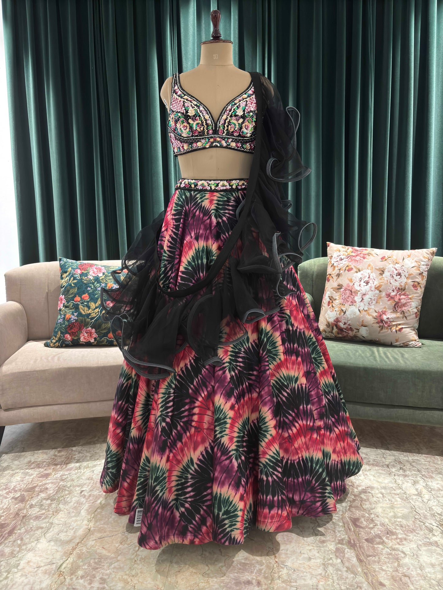 Micro-Velvet Multi Colour Lehenga with Designer Blouse