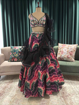 Micro-Velvet Multi Colour Lehenga with Designer Blouse