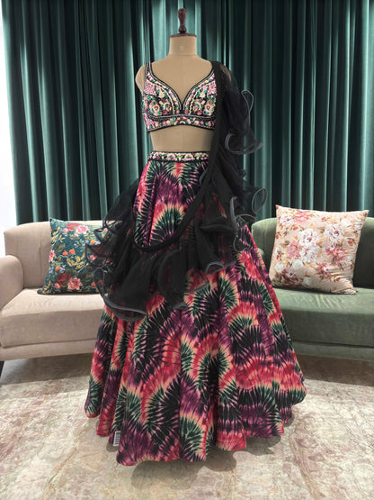 Micro-Velvet Multi Colour Lehenga with Designer Blouse