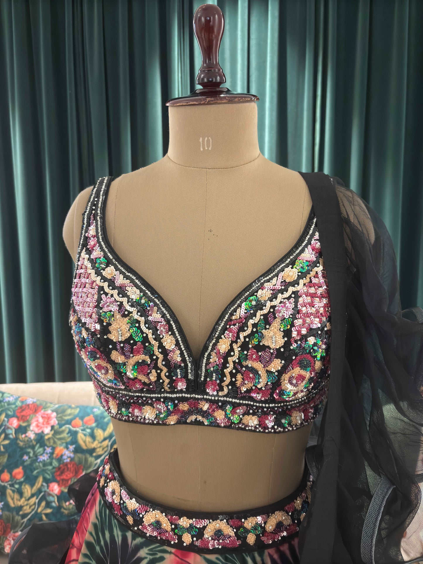 Micro-Velvet Multi Colour Lehenga with Designer Blouse