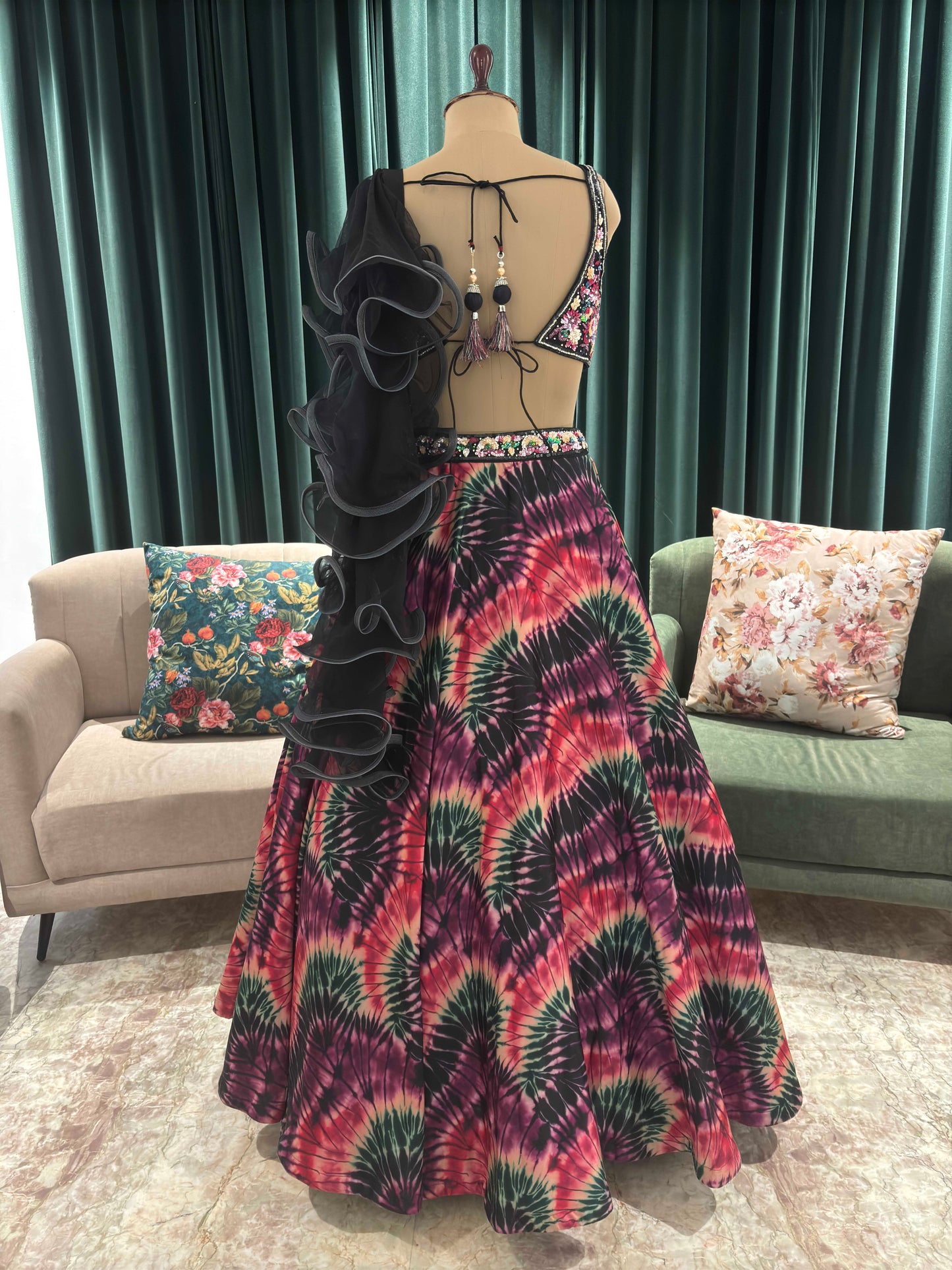 Micro-Velvet Multi Colour Lehenga with Designer Blouse