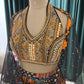 Black Patchwork Lehenga Choli with Green Net Dupatta