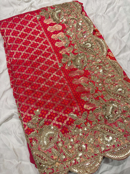 Luxury Red Bridal Saree with Heavy Zari Embroidery & Designer Blouse