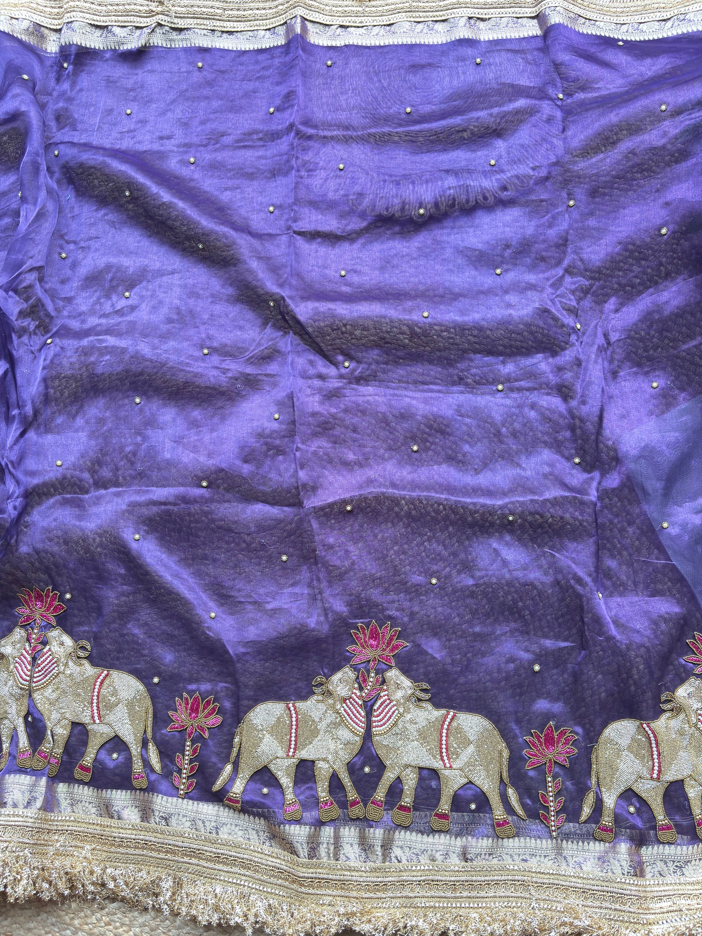 Purple Saree with Pure Banarasi Tissue Nandi Motif & Rich Zari Border