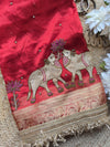 Red Saree with Pure Banarasi Tissue Nandi Motif & Rich Zari Border